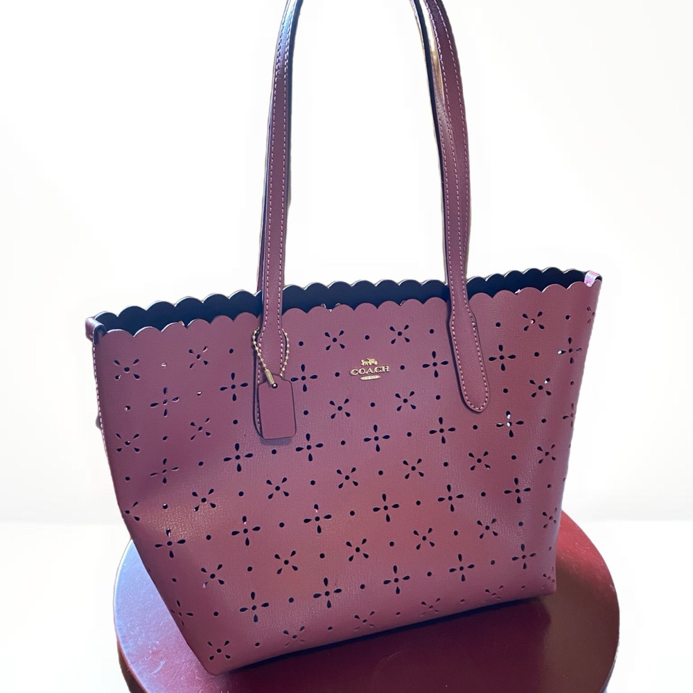 COACH CA199 Mini City Tote Laser Cut Leather Carryall Purse Rouge Mauve Pink